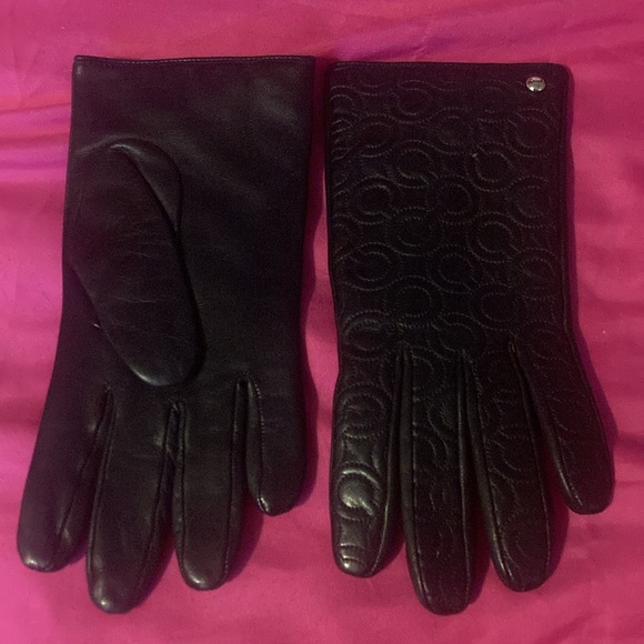 Authentic Coach Signature Black Leather Cashmere Lined Gloves Womens 6 1/2 - Picture 2 of 10